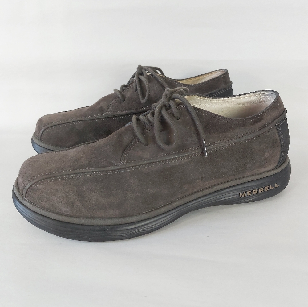 Merrell Men Brown Suede Leather Lace-up Topo Rail Gunsmoke Shoes Size 9.5 Sporty